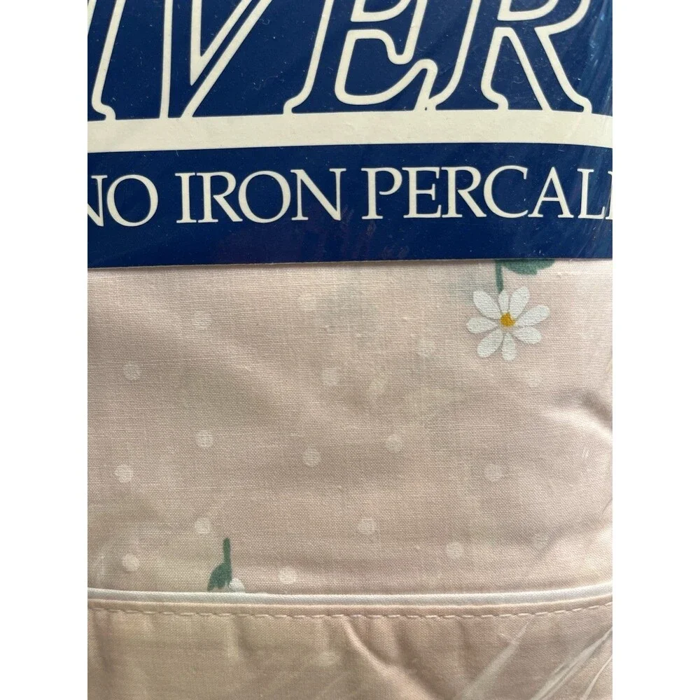 Dan River Pink w White Daisies Polka Dot Ruffled Twin Flat Sheet Vtg NOS USA